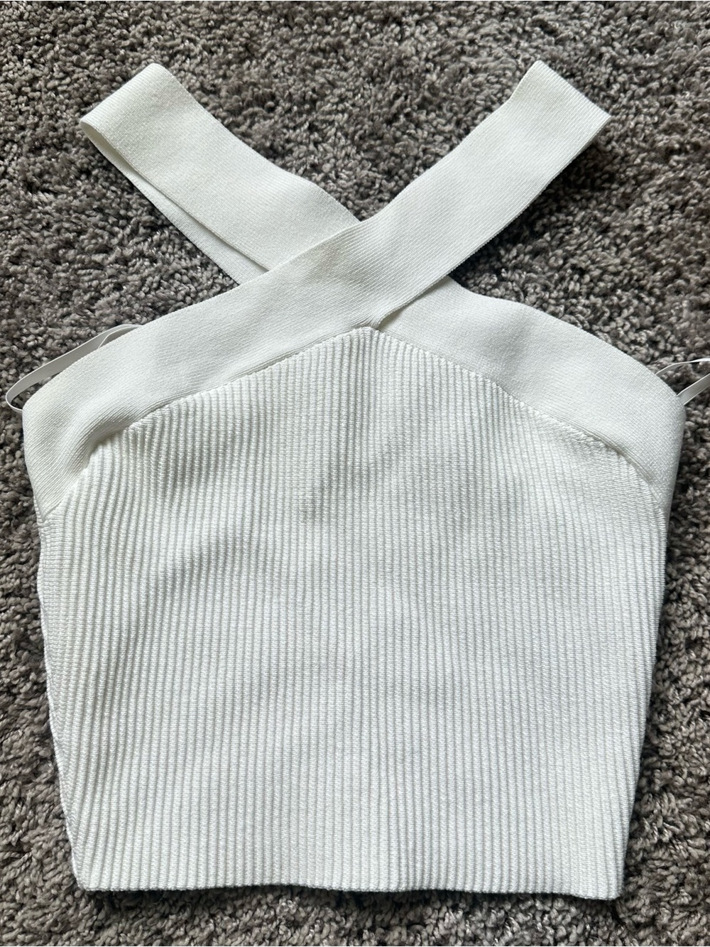 Aritzia White Ribbed Cross-Strap Knit Crop Top